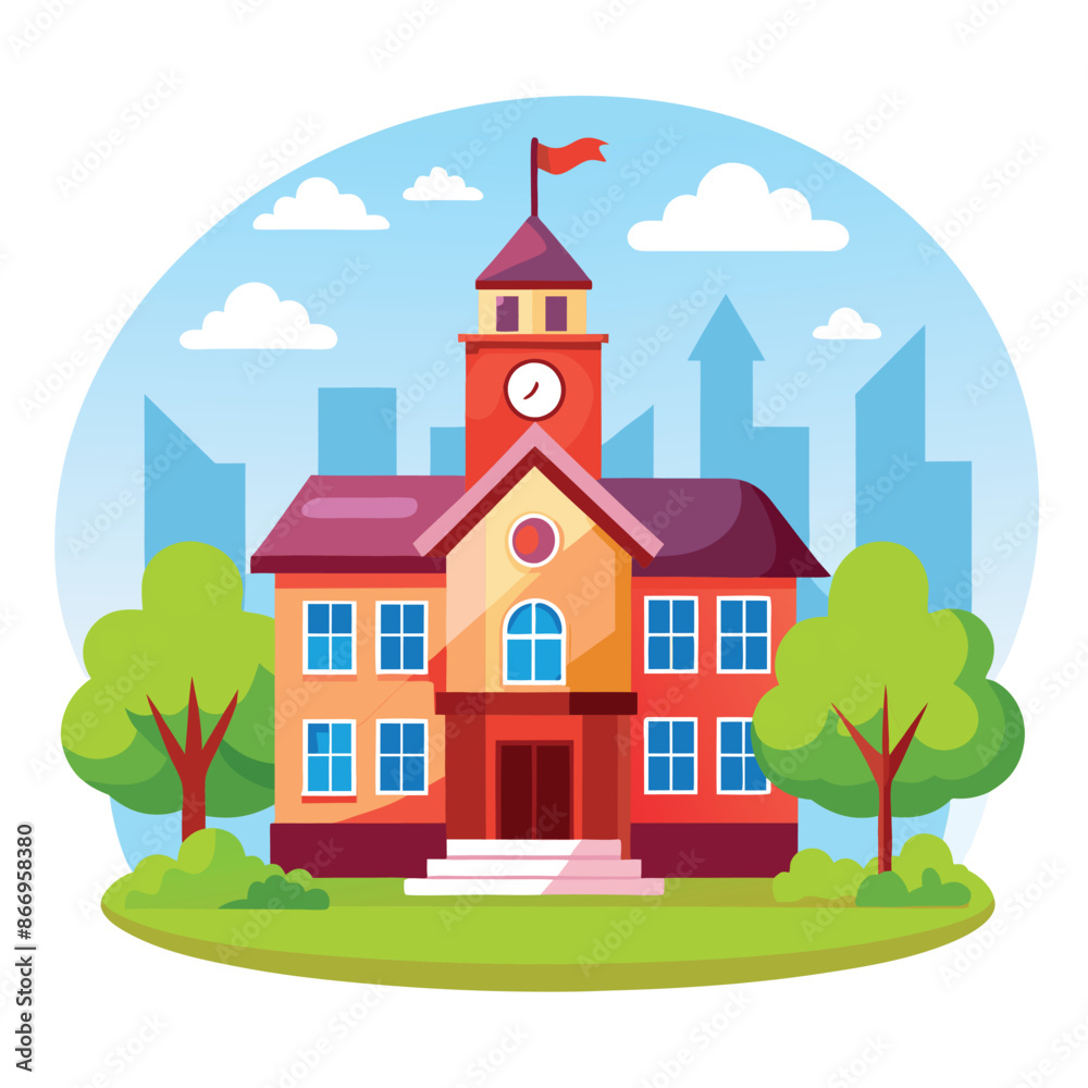 School Building Vector Icon Illustration. Building And Landmark Icon Concept School Building Vector Icon Illustration. Building And Landmark Icon Concept