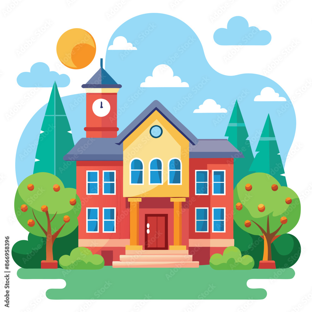 School Building Vector Icon Illustration. Building And Landmark Icon Concept School Building Vector Icon Illustration. Building And Landmark Icon Concept