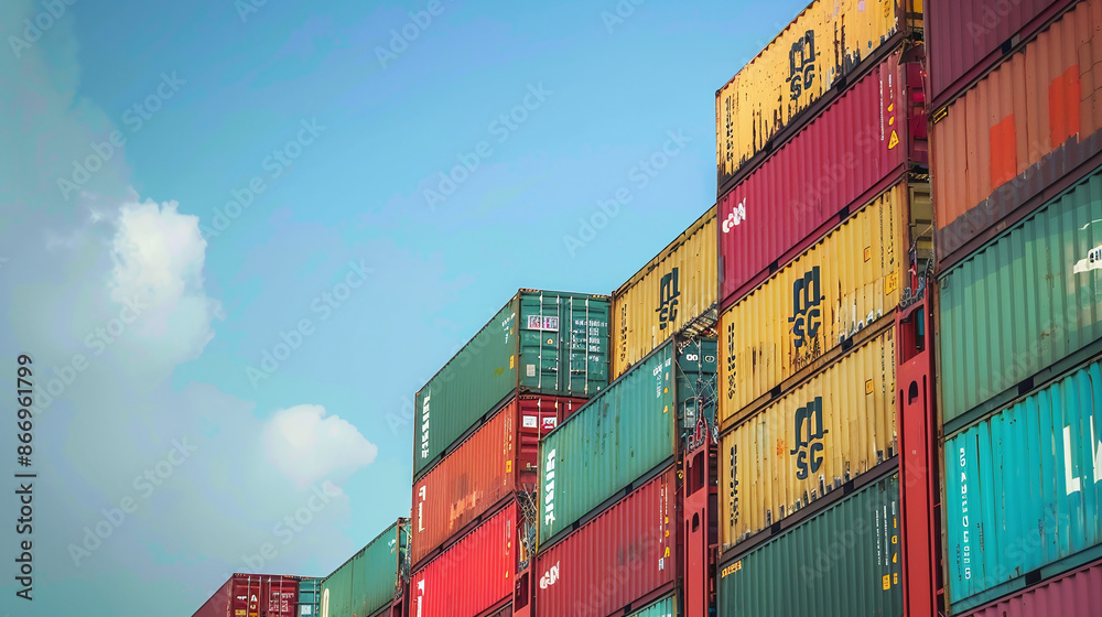 Fototapeta premium close-up of a container-laden freighter setting sail from port