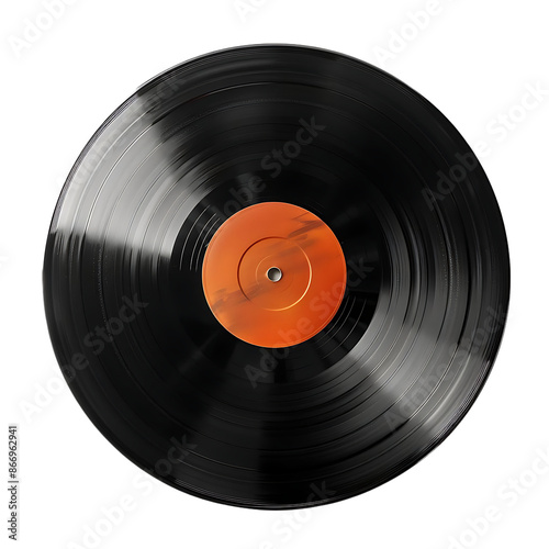 Black Vinyl Record with Orange Label Illustration