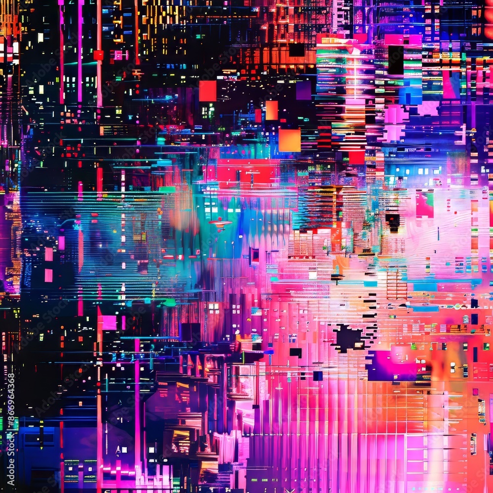 Fototapeta premium A field of pixelated digital noise, with random, glitch-like patterns background
