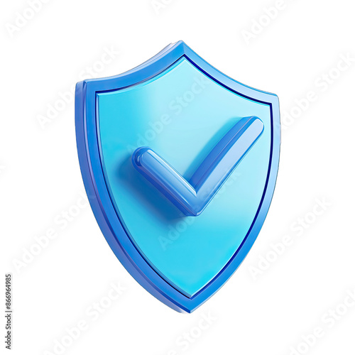 3d Icon of Blue Check Protection Shield, Emphasizing Sleek Design, Vivid Blue Color, and Detailed Checkmark for Online Security. Isolated on a Transparent Background. Cutout PNG.