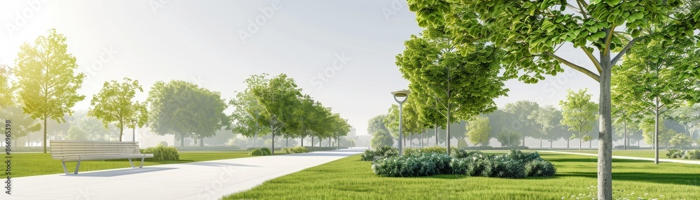 Peaceful urban park with lush green trees and well-maintained pathways, perfect for a relaxing walk or outdoor activities. Peaceful urban park with lush green trees and well-maintained pathways, perfect for a relaxing walk or outdoor activities.