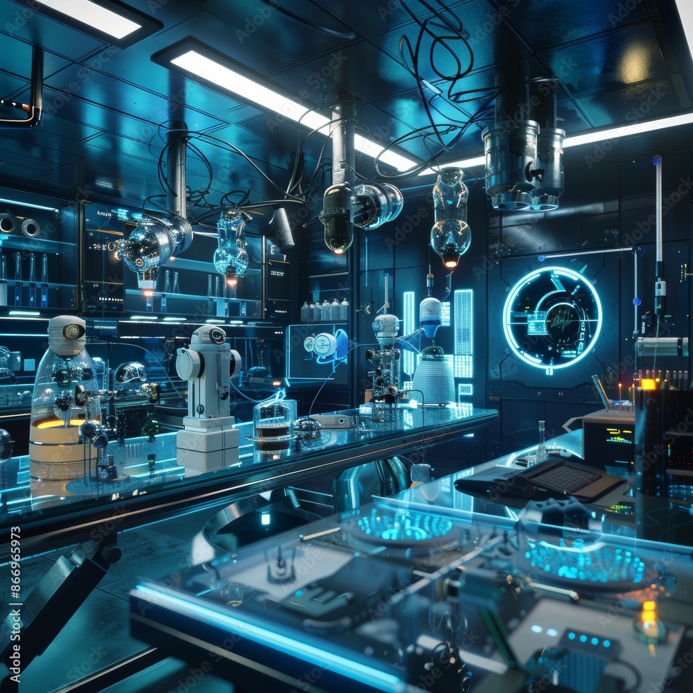 High-tech laboratory with advanced gadgets and holograms super advanced High-tech laboratory with advanced gadgets and holograms super advanced