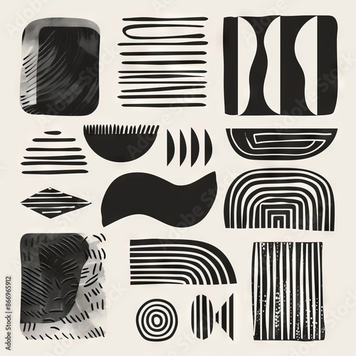 Hand drawn abstract minimal element mid century vector set for decoration