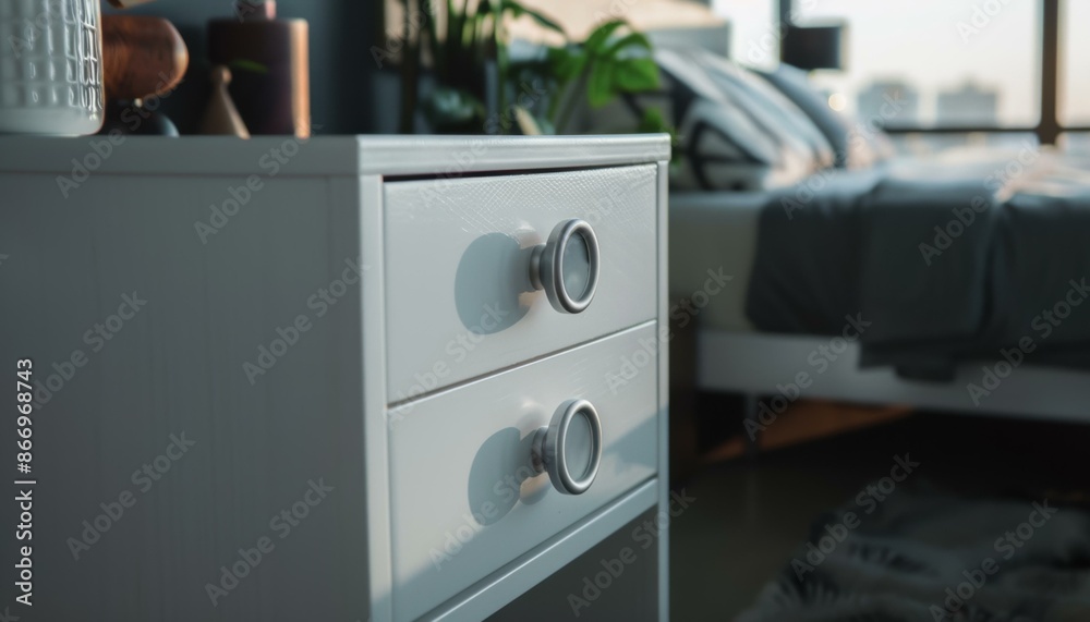 Fototapeta premium A stylish nightstand with two drawers. AI.