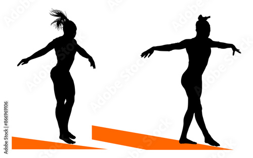 gimnasia, deportes, acrobatas, gimnastas, silueta, vectores