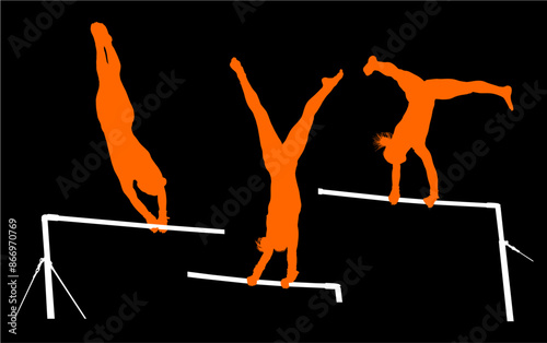 gimnasia, deportes, acrobatas, gimnastas, silueta, vectores