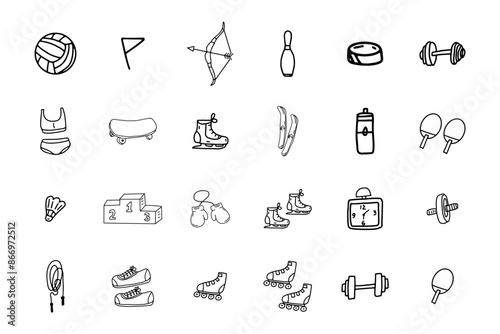 Sport clipart. Vector doodle sport icons and symbols. Hand drawn healthy objects