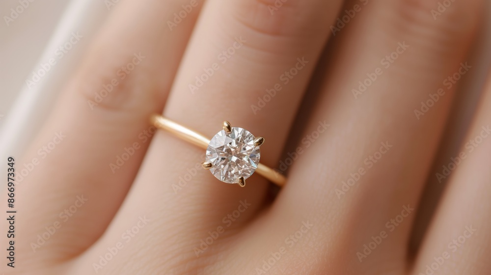 Close up of a diamond engagement ring on a finger. Close up of a diamond engagement ring on a finger.