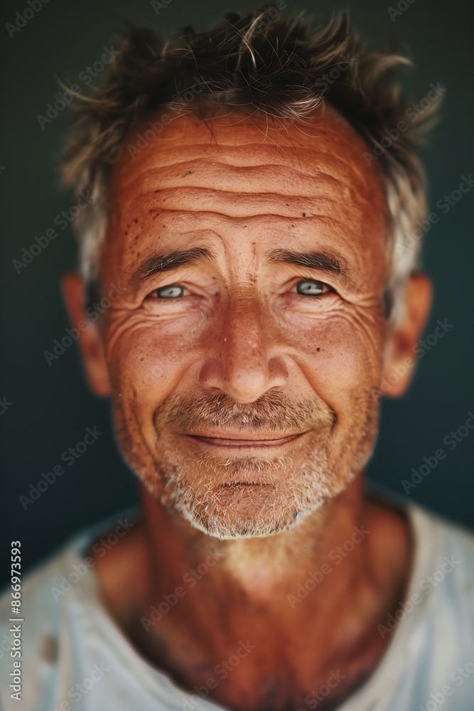 Portrait of a Weathered Mature Man with a Serene Expression. Generative AI. Portrait of a Weathered Mature Man with a Serene Expression. Generative AI.