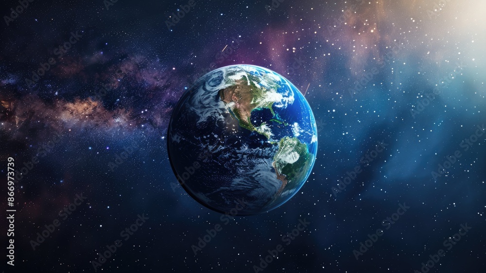 Stunning view of Earth from outer space with Milky Way in backdrop Stunning view of Earth from outer space with Milky Way in backdrop