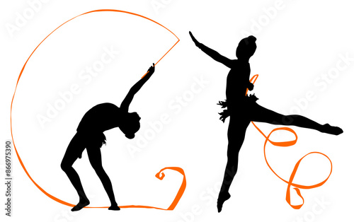 Foto aro, gimnasia, deportes, acrobatas, gimnastas, silueta, vectores, bola