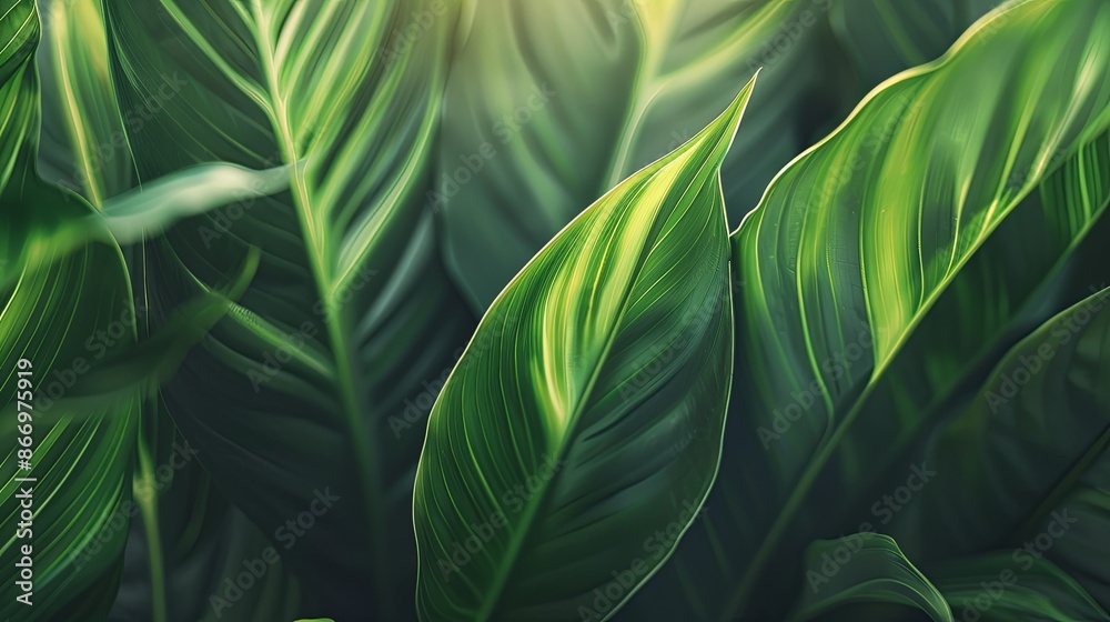 Green tropical plant close-up Green tropical plant close-up