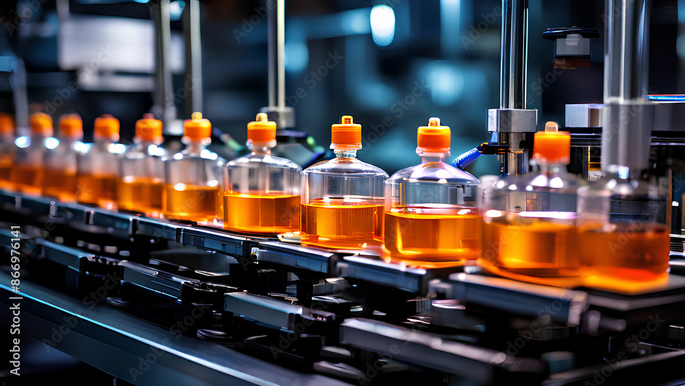 Medicine on the move! Orange vials travel a careful assembly line Medicine on the move! Orange vials travel a careful assembly line