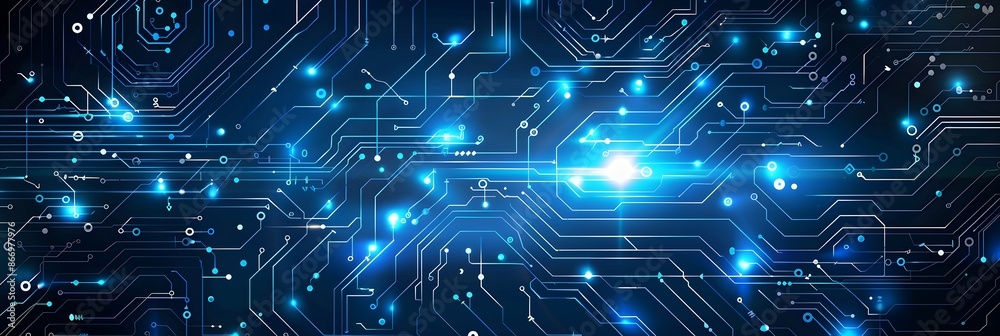 Blue circuit electronic or electrical line with circle engineering technology concept vector background Blue circuit electronic or electrical line with circle engineering technology concept vector background