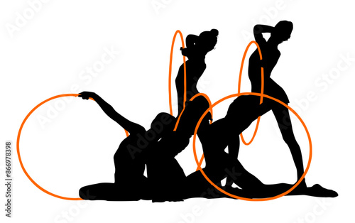 aro, gimnasia, deportes, acrobatas, gimnastas, silueta, vectores, bola. liston