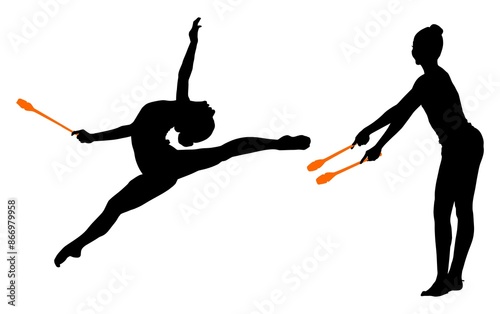 Foto aro, gimnasia, deportes, acrobatas, gimnastas, silueta, vectores, bola
