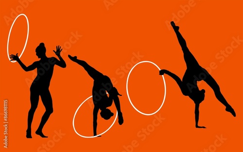 Foto aro, gimnasia, deportes, acrobatas, gimnastas, silueta, vectores, bola