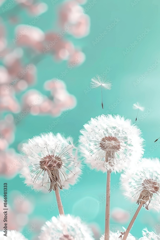 Dandelion seeds silhouetted on vibrant blue sky with soft bokeh focus on delicate wispy details Dandelion seeds silhouetted on vibrant blue sky with soft bokeh focus on delicate wispy details