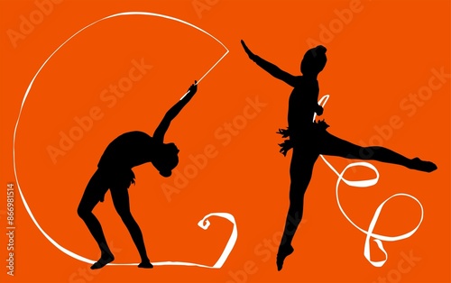 Foto aro, gimnasia, deportes, acrobatas, gimnastas, silueta, vectores, bola