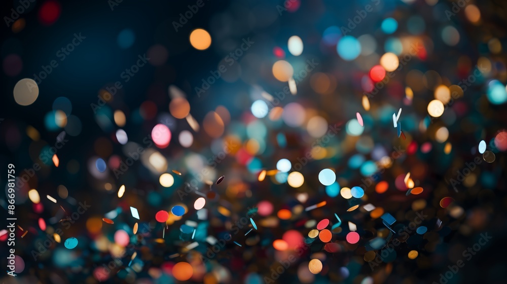 Naklejka premium A swirling array of vibrant confetti with a bokeh light backdrop, creating a festive and joyful atmosphere.