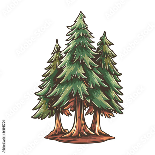 Green pine in cartoon-style modern vector illustration isolated on a white background