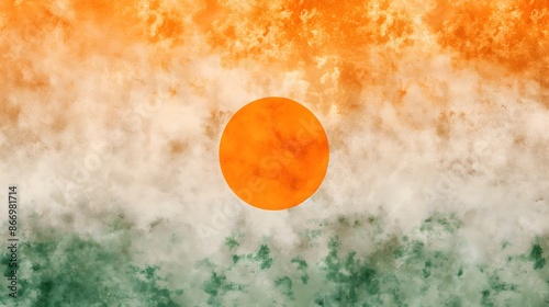1. Generate an image of a background adorned with the vibrant orange, white, and green colors of the Niger flag, featuring an orange circle in the center, symbolizing the sun, courage, and the Sahara photo
