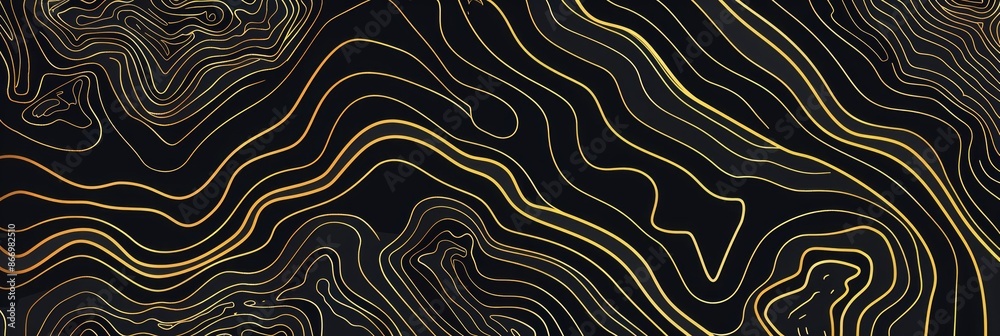 Topographic line map pattern background vector illustration with dark black and gold colors, topographical lines. Topographic line map pattern background vector illustration with dark black and gold colors, topographical lines.