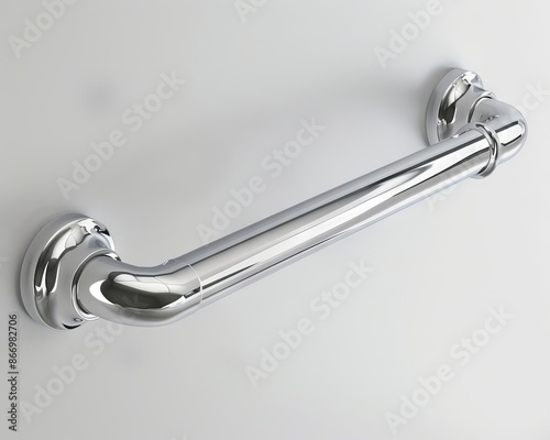Obraz na płótnie Chrome bathroom grab bar with rounded ends, mounted on white wall. w salonie