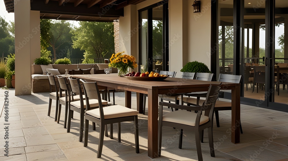 Describe a buffet exterior with a spacious patio for outdoor dining.
Describe a buffet exterior with a spacious patio for outdoor dining.