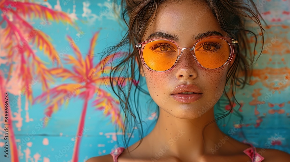 Vibrant Summer Chic: Oversized Sunglasses and Abstract Art Vibrant Summer Chic: Oversized Sunglasses and Abstract Art