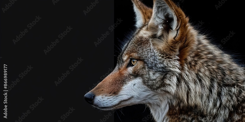 Fototapeta premium Realistic photography of a coyote, pure solid color background, 