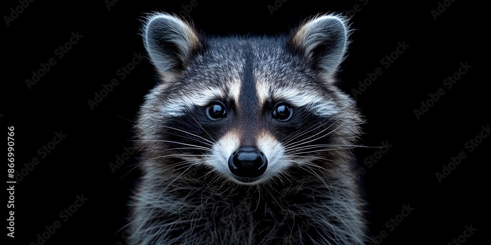 Obraz premium Realistic photography of a raccoon, pure solid color background, 