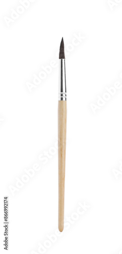 Paint brush with wooden handle isolated on white