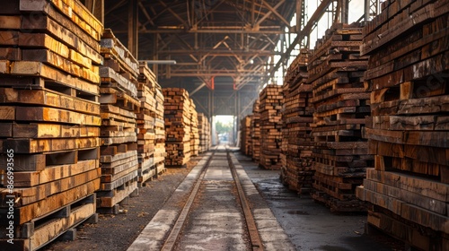 Wooden Lumber Storage Warehouse: Efficiently Holding and Keeping Lumber in the Yard © hisilly