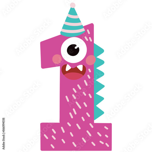 Vector cartoon illustration number one happy monster