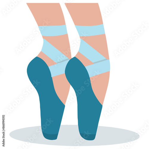 Vector illustration ballet shoes pointes bellerina legs standing on tiptoes female flat icon