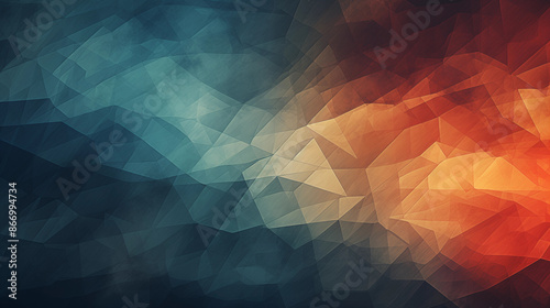 abstract background with geometric shapes in shades of blue and orange, polygonal pattern, gradient texture, adding contrast between different sections against the dark backdrop