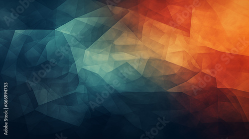 abstract background with geometric shapes in shades of blue and orange, polygonal pattern, gradient texture, adding contrast between different sections against the dark backdrop