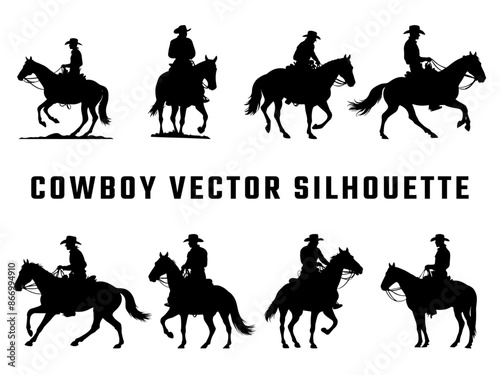 cowboy rider riding a horse. wild west figure illustration of a guy riding a horse wearing a cowboy hat and lasso. 