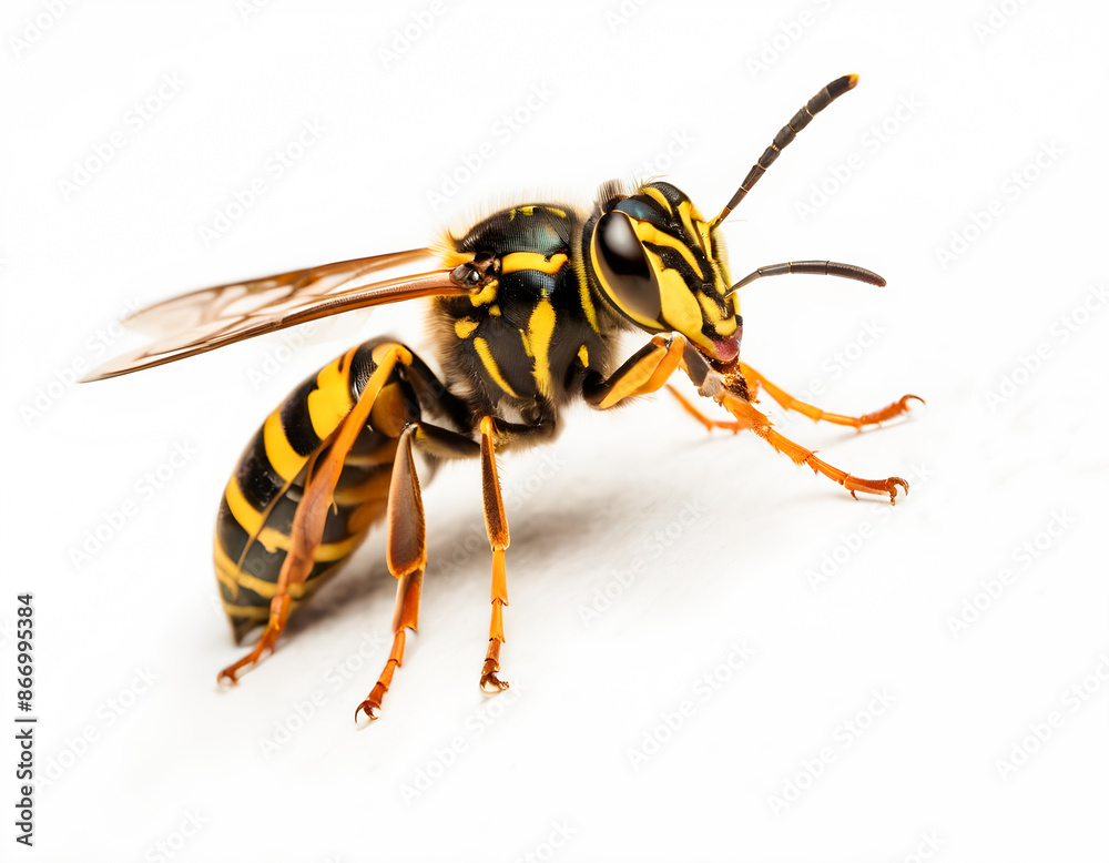 Common wasp, European wasp, Yellow jacket wasp, close up shot isolated on white background. Common wasp, European wasp, Yellow jacket wasp, close up shot isolated on white background.