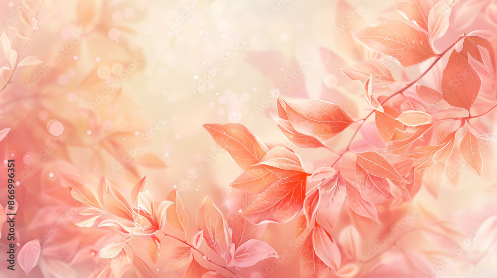 Elegant peach and coral spring wedding invitation background with delicate leaves Elegant peach and coral spring wedding invitation background with delicate leaves