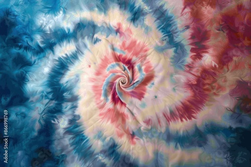 Vibrant Sunburst Tie-Dye Fabric in Red, White, and Blue photo