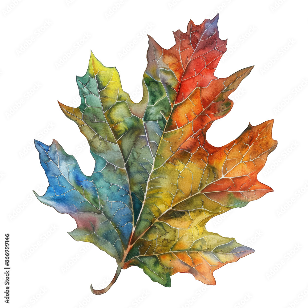 Fototapeta premium Watercolor Autumn Oak Leaf Illustration on Transparent Background