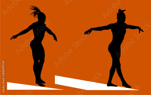 gimnasia, deportes, acrobatas, gimnastas, silueta, vectores