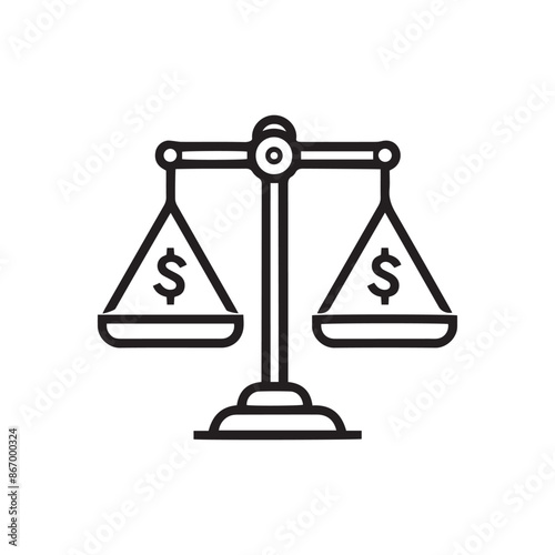 Scales dollar coin icon price gold value cost design.