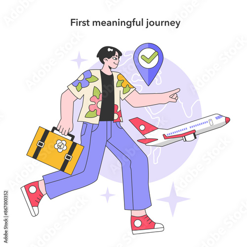 Youth and adulthood years set. Life milestones. Young male character