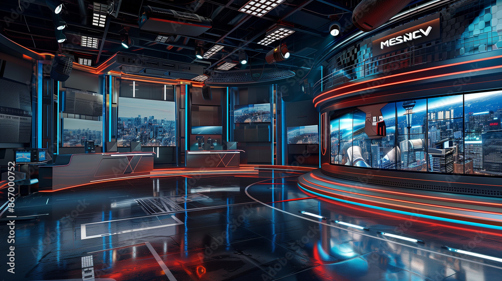 a modern news broadcast studio a modern news broadcast studio