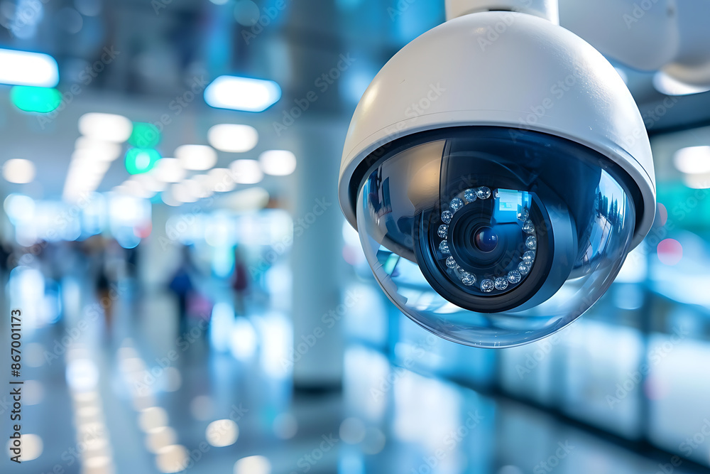 CCTV security camera on blue sky background, security and safety concept CCTV security camera on blue sky background, security and safety concept
